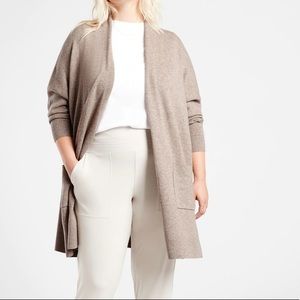 Athleta wool cashmere taupe duster cardigan open front pockets size S Small